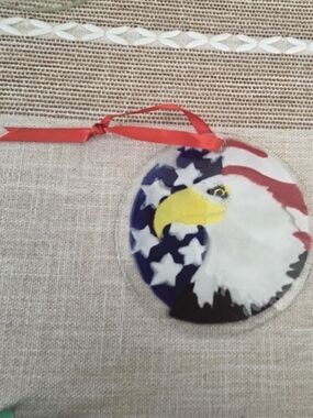 FOLIO Hand Painted Glass Bald Eagle Suncatcher